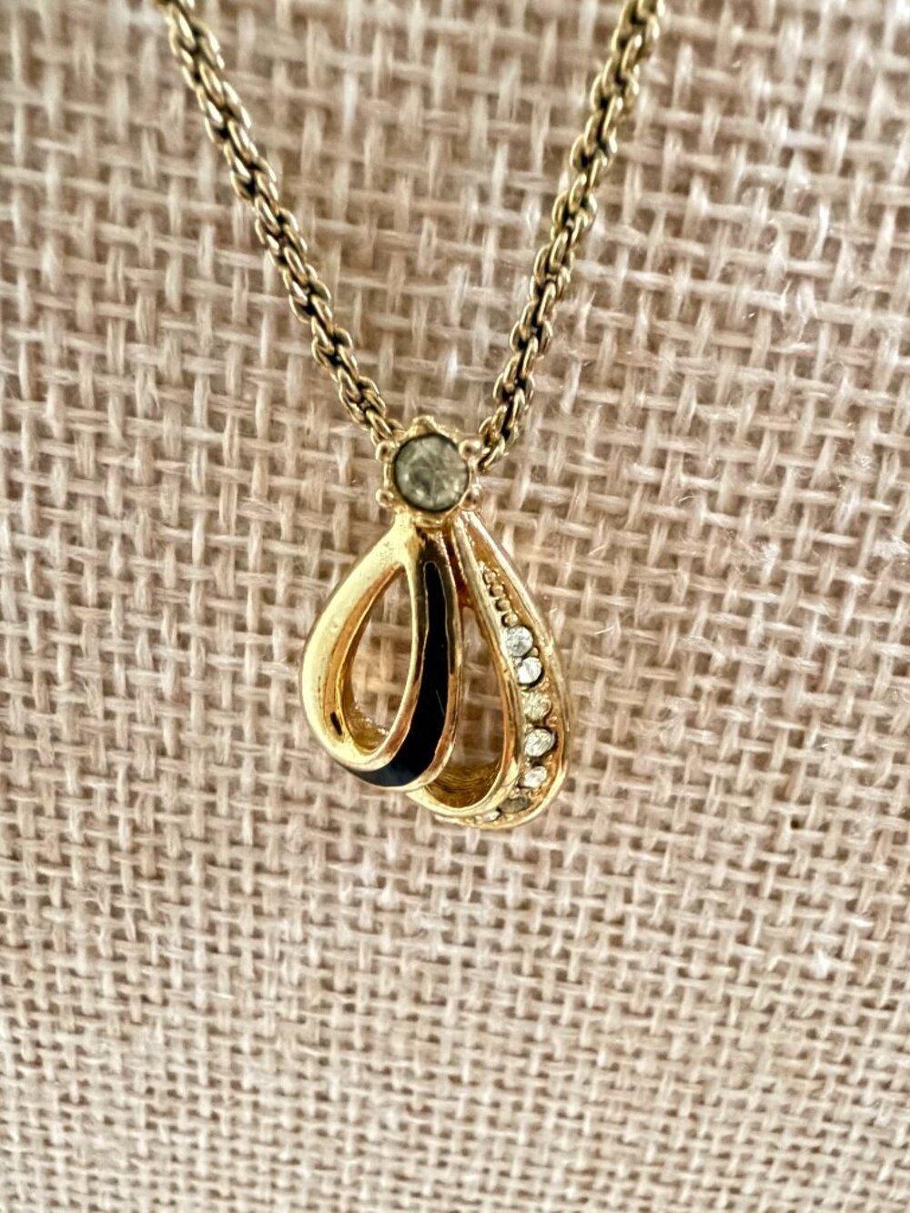 Vintage Christian Dior Gold Teardrop Pendant Necklace